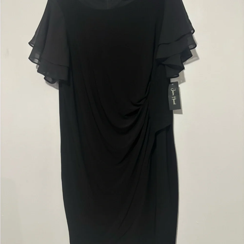 Jessica Howard Black Midi Dress with Ruffle Sleeves - Picture 2 of 3